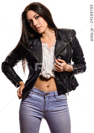 trendy charming woman with black hair posing 24588789