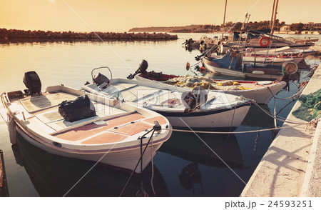 Old wooden fishing boats moored in bay of Tsilivi Old wooden fishing boats moored in bay of Tsilivi 24593251