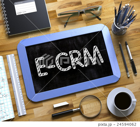 Small Chalkboard with E-CRM Concept. 3D Render. 24594062