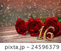 birthday concept with red roses on wooden desk 24596379
