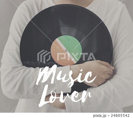 Female Holding Vinyl Music Graphic Concept 24605542