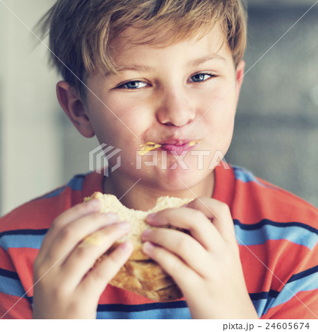 Boy Child Kid Bread Sandwich Starving Eating Concept 24605674