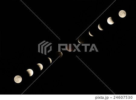 皆既月食 移り変わり Total Lunar Eclipse Transitionの写真素材