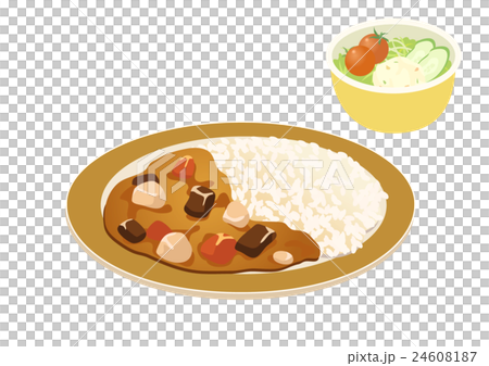 カレーライスとサラダのイラスト素材