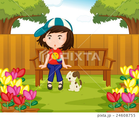 Girl and dog in the garden 24608755