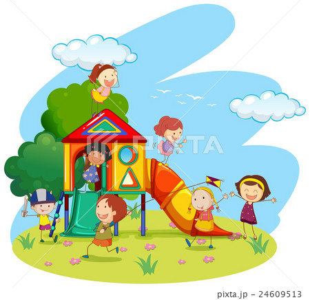 Children playing on slide in park Children playing on slide in park 24609513