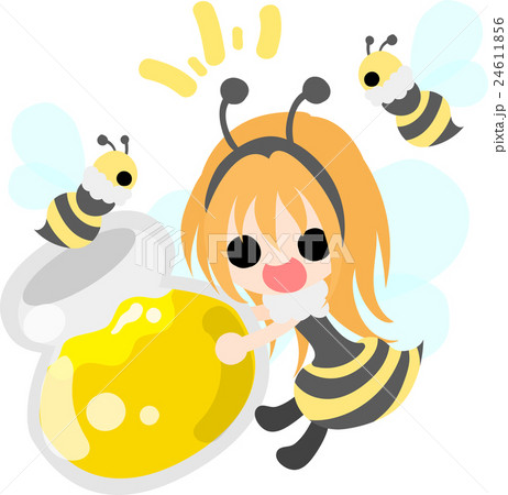 可愛い少女とミツバチのイラストのイラスト素材