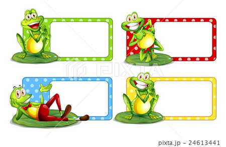 Label design with green frogs on leaves Label design with green frogs on leaves 24613441