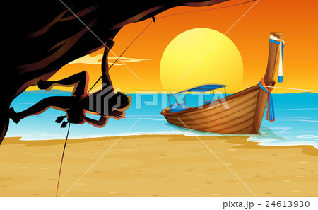Scene with rock climber and beach 24613930