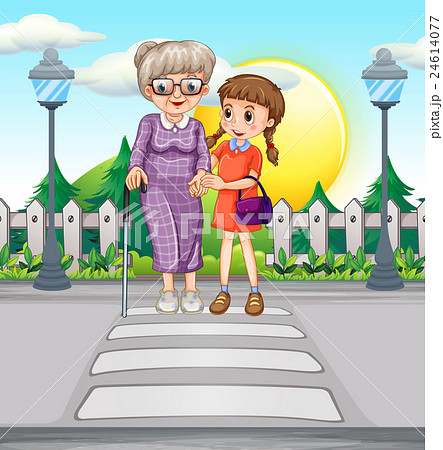 Girl helping old woman crossing the road 24614077