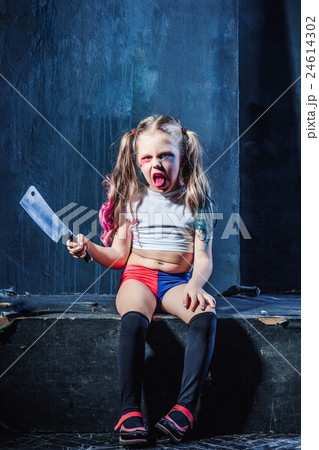 Bloody Halloween theme: The funny crasy girl with 24614302