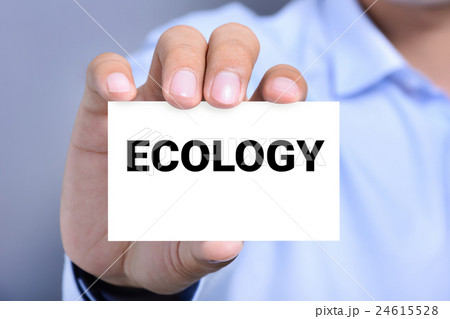 ECOLOGY word on the card shown by a man ECOLOGY word on the card shown by a man 24615528