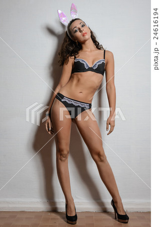 brunette young woman wearing black lingerie brunette young woman wearing black lingerie 24616194