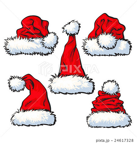 Set of red Santa Claus hat isolated on white Set of red Santa Claus hat isolated on white 24617328