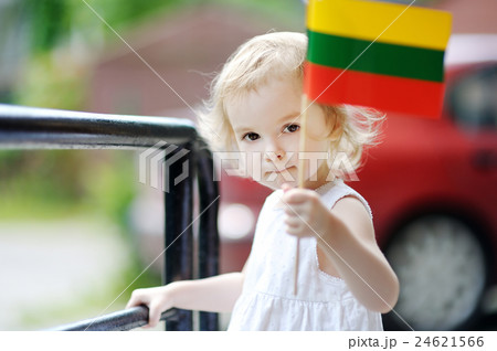Adorable toddler girl with Lithuanian flag 24621566