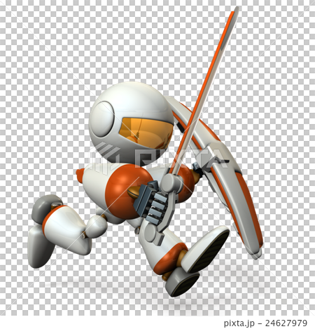 A robot that carries a big shield and a sword 24627979