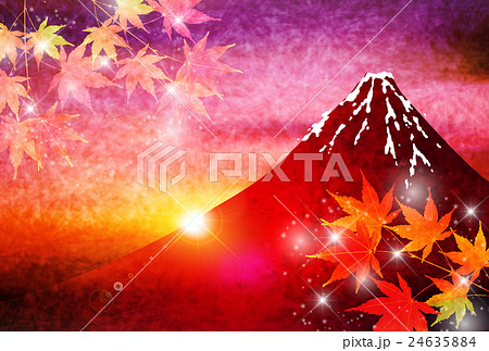 富士山 紅葉 風景 背景 のイラスト素材