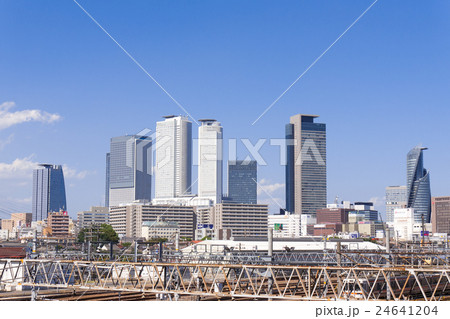 名古屋都市風景 向野橋から名古屋駅中心部高層ビル群を望むの写真素材