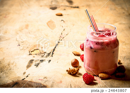Raspberry smoothie with nuts. Raspberry smoothie with nuts. 24643807