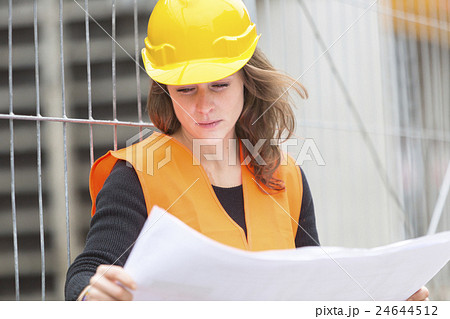 Female architect reviewing office blueprints Female architect reviewing office blueprints 24644512
