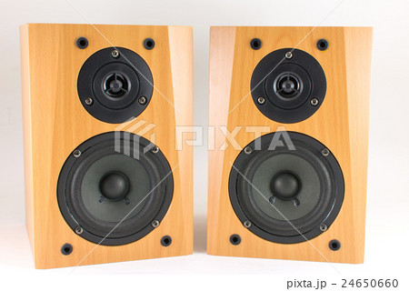 Wooden stereo speakers on white Wooden stereo speakers on white 24650660
