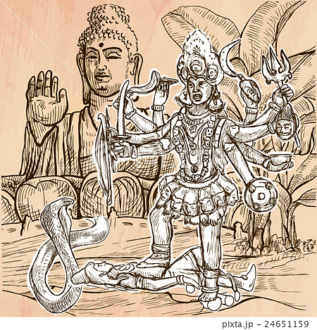 Kali. Goddess. An hand drawn vector. Line art. Kali. Goddess. An hand drawn vector. Line art. 24651159