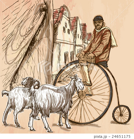 Velocipede - bicyclist. An hand drawn vector. 24651175