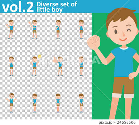 半ズボンを着た男の子vol 2 様々な表情やポーズをセット のイラスト素材