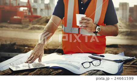 Single Working Man Outdoors Construction Concept Single Working Man Outdoors Construction Concept 24661599