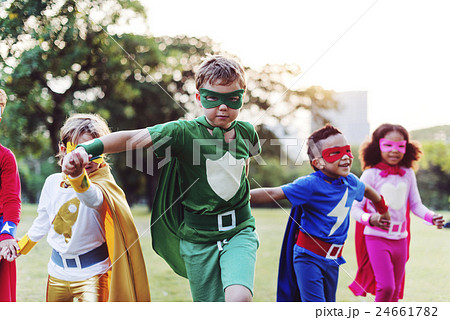 Superheroes Kids Friends Playing Togetherness Fun Concept 24661782