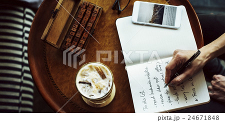Writing Diary To Do List Coffee Shop Concept 24671848