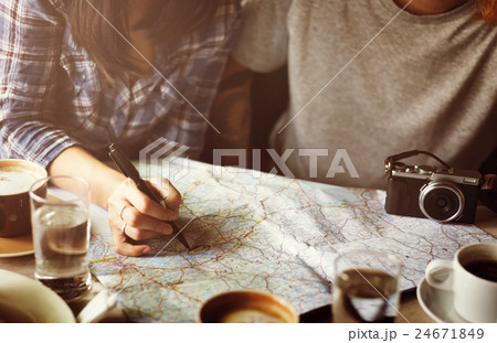 Camping Coffee Planning Map Direction Concept 24671849