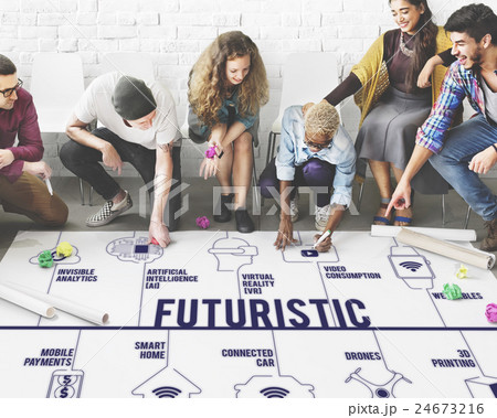 Futuristic Connected Drones Technology Concept 24673216