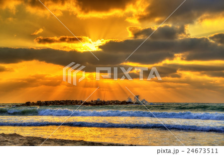 Sunset at the Mediterranean Sea in Haifa Sunset at the Mediterranean Sea in Haifa 24673511