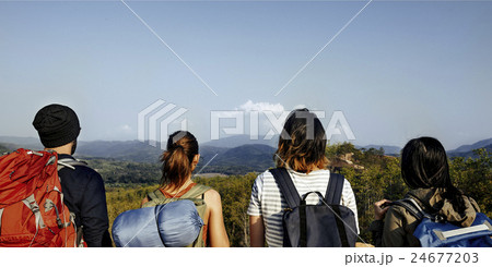 Backpacker Camping Hiking Journey Travel Trek Concept Backpacker Camping Hiking Journey Travel Trek Concept 24677203
