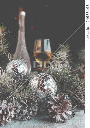 Christmas card with fir branches and decoration Christmas card with fir branches and decoration 24683168