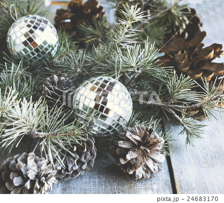 Christmas card with fir branches and decoration Christmas card with fir branches and decoration 24683170