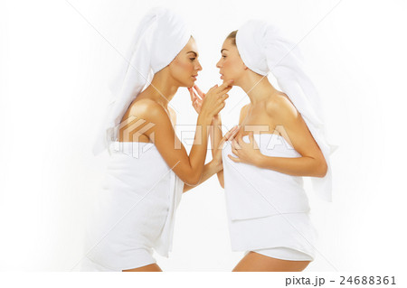 Two happy teen girl after shower 24688361