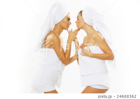 Two happy teen girl after shower 24688362