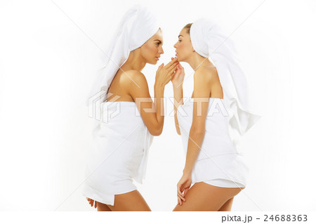 Two happy teen girl after shower 24688363