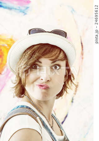 Crazy woman posing and pouting lips, photo filter 24695612