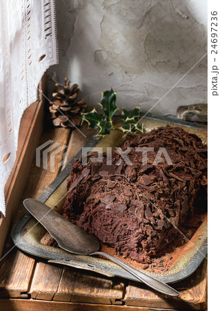 Homemade christmas chocolate yule log 24697236