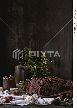 Homemade christmas chocolate yule log 24697238