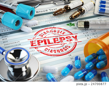 Epilepsy diagnosis. Stamp, stethoscope, syringe, Epilepsy diagnosis. Stamp, stethoscope, syringe, 24700877