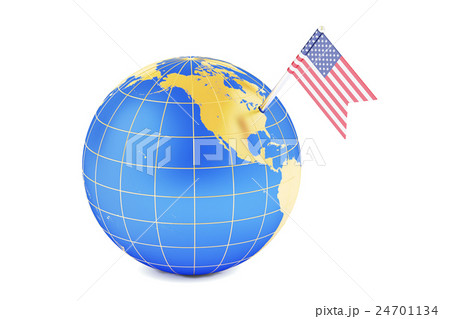 USA pin flag on globe map, 3D rendering USA pin flag on globe map, 3D rendering 24701134