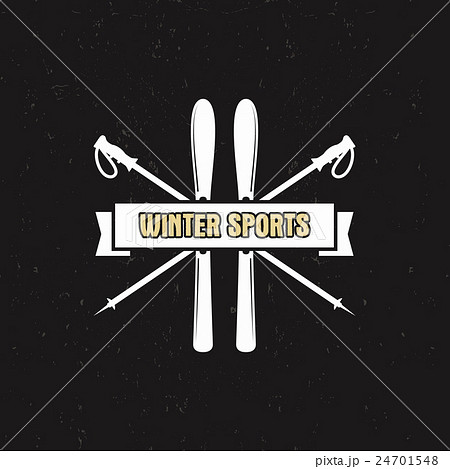 Winter Sports Label with ski equipment and ribbon 24701548