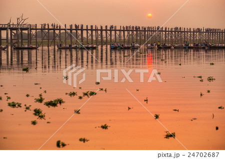 Silhouette of U Bein bridge at sunset Silhouette of U Bein bridge at sunset 24702687