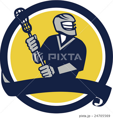Lacrosse Player Ribbon Circle Retro 24705569
