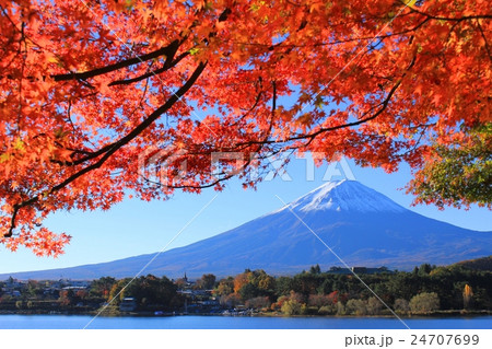 富士山と秋の紅葉風景の写真素材
