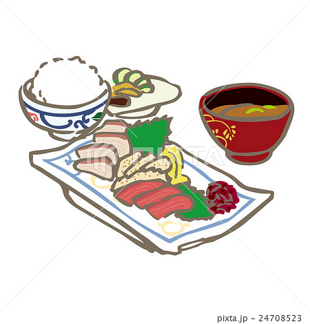 食事のイラスト 刺身定食 味噌汁付き のイラスト素材
